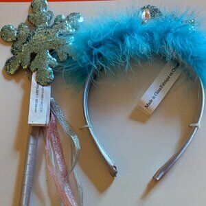 NWT Kids Snow Princess Frozen Winter Costume Snowflake Headband Wand Xmas Gift